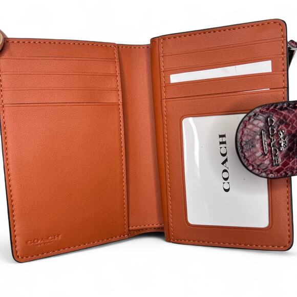 COACH NWT Medium Corner Zip Wallet Colorblock Maroon Burgundy snakeskin leather - Picture 8 of 14